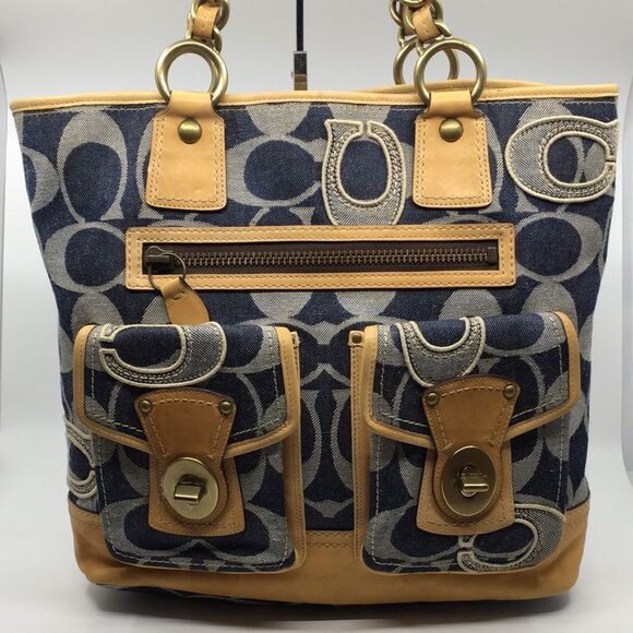 Coach Blue and Tan Tote Bag - Picture 3 of 16